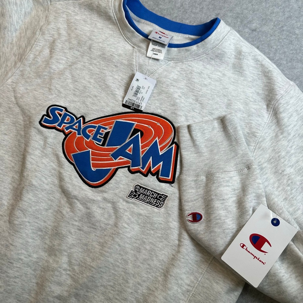 Champion Space Jam March Madness Crewneck Sweatshirt Gray Blue Mens M NEW